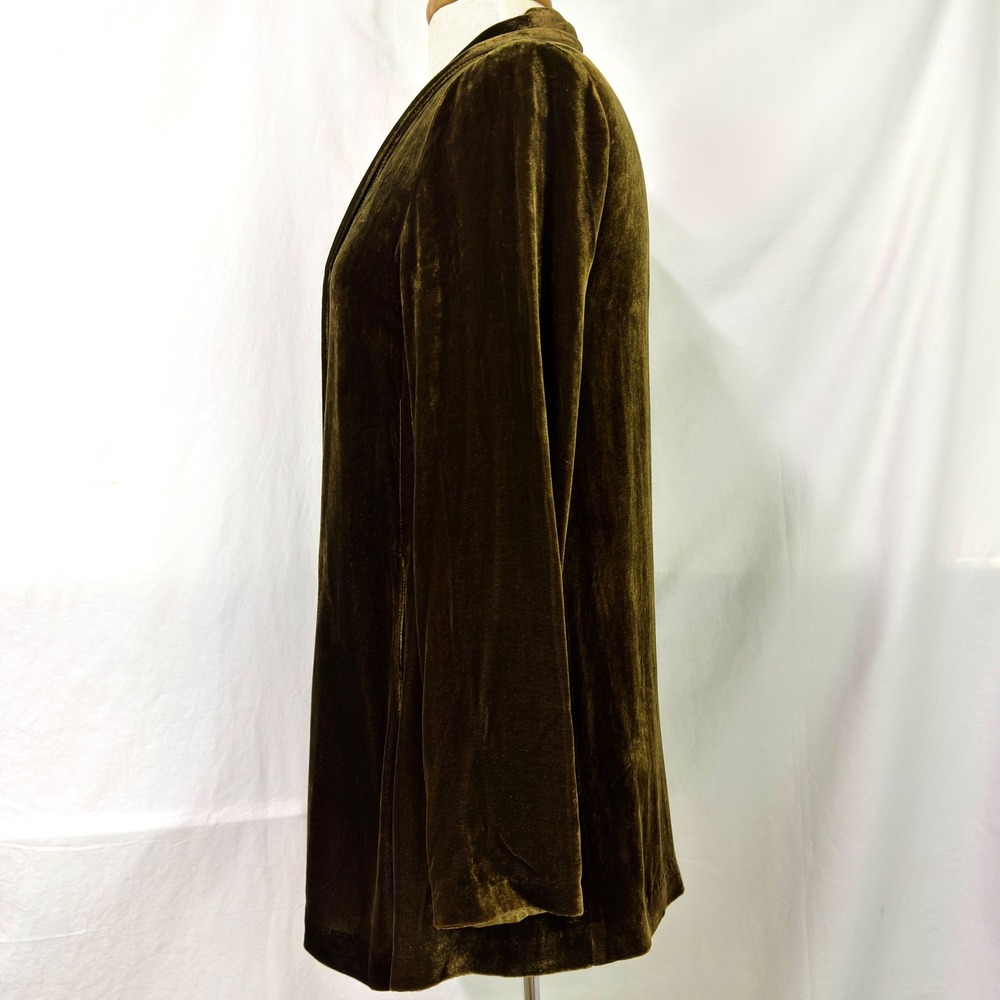 EILEEN FISHER Green Silk Velvet Open Front Kimono Shawl Collar Cardigan PP/PXS - Picture 4 of 9